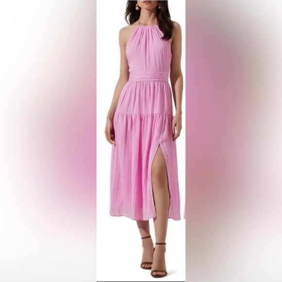 Astr Dresses & Skirts - ASTR PINK HALTER NECK PLEATED MIDI DRESS Size XL (14-16) NWT